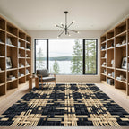 Modern Black and Beige Woven Grid Rug