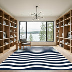 Classic Navy and White Wavy Stripe Rug