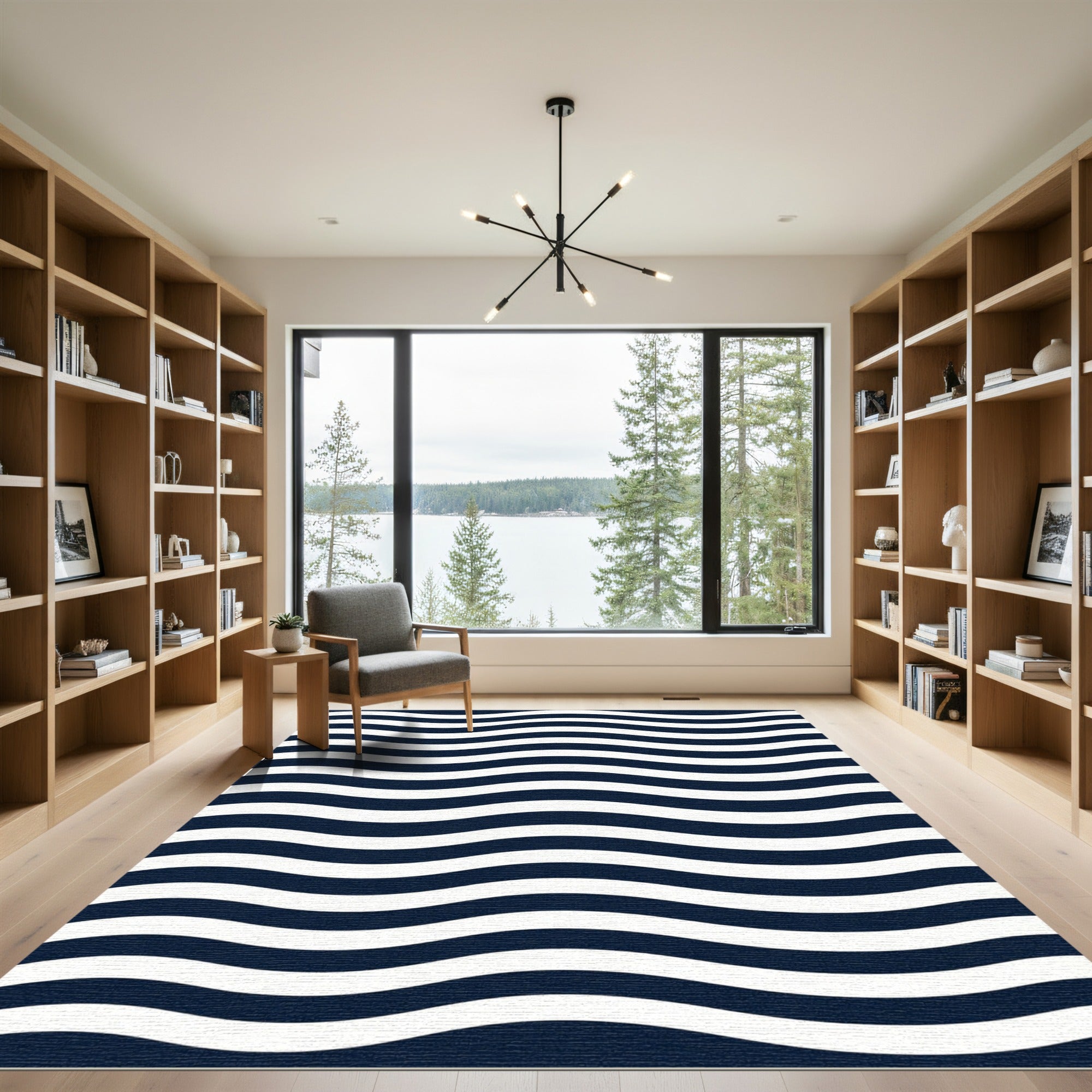 Classic Navy and White Wavy Stripe Rug