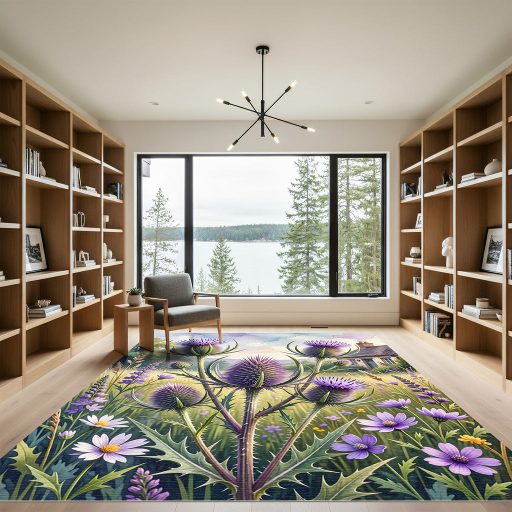 Vibrant Purple Thistle Wildflower Meadow Rug