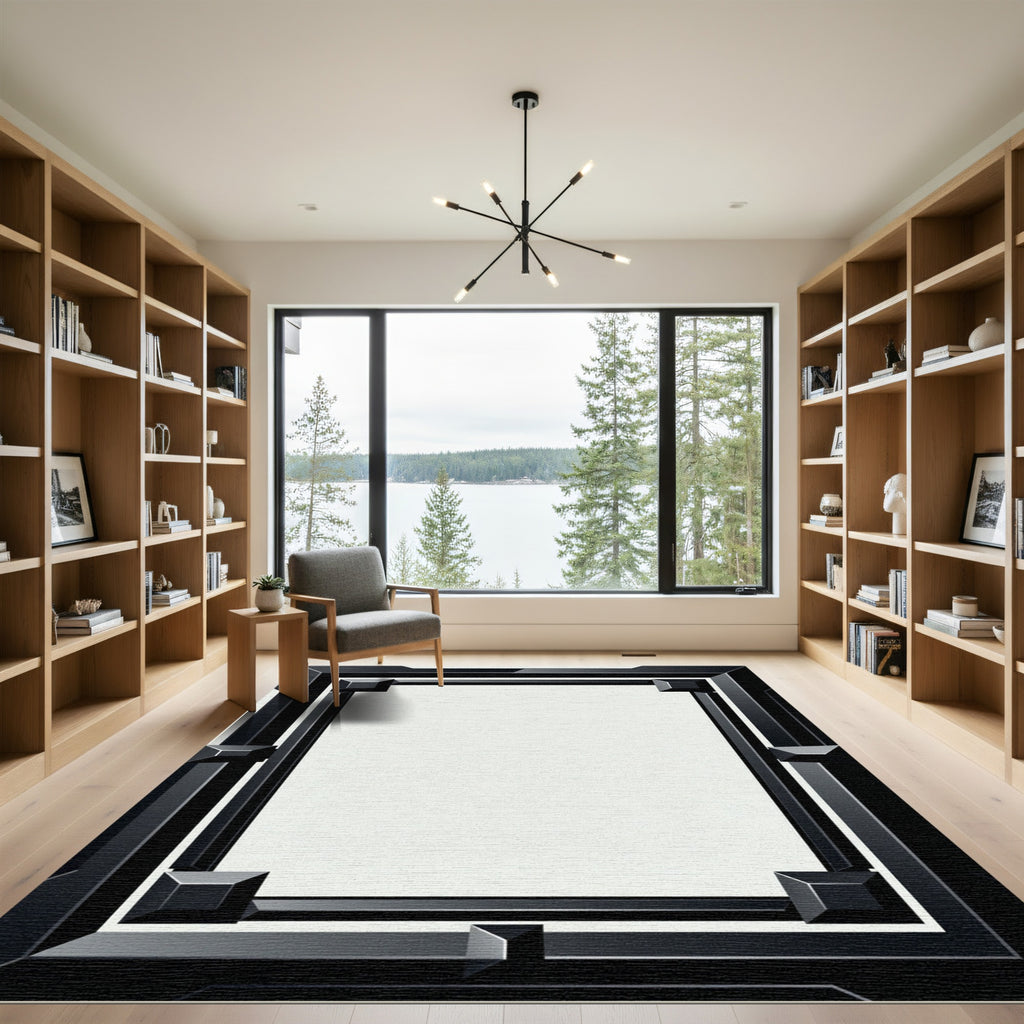Modern Black Geometric Frame Rug