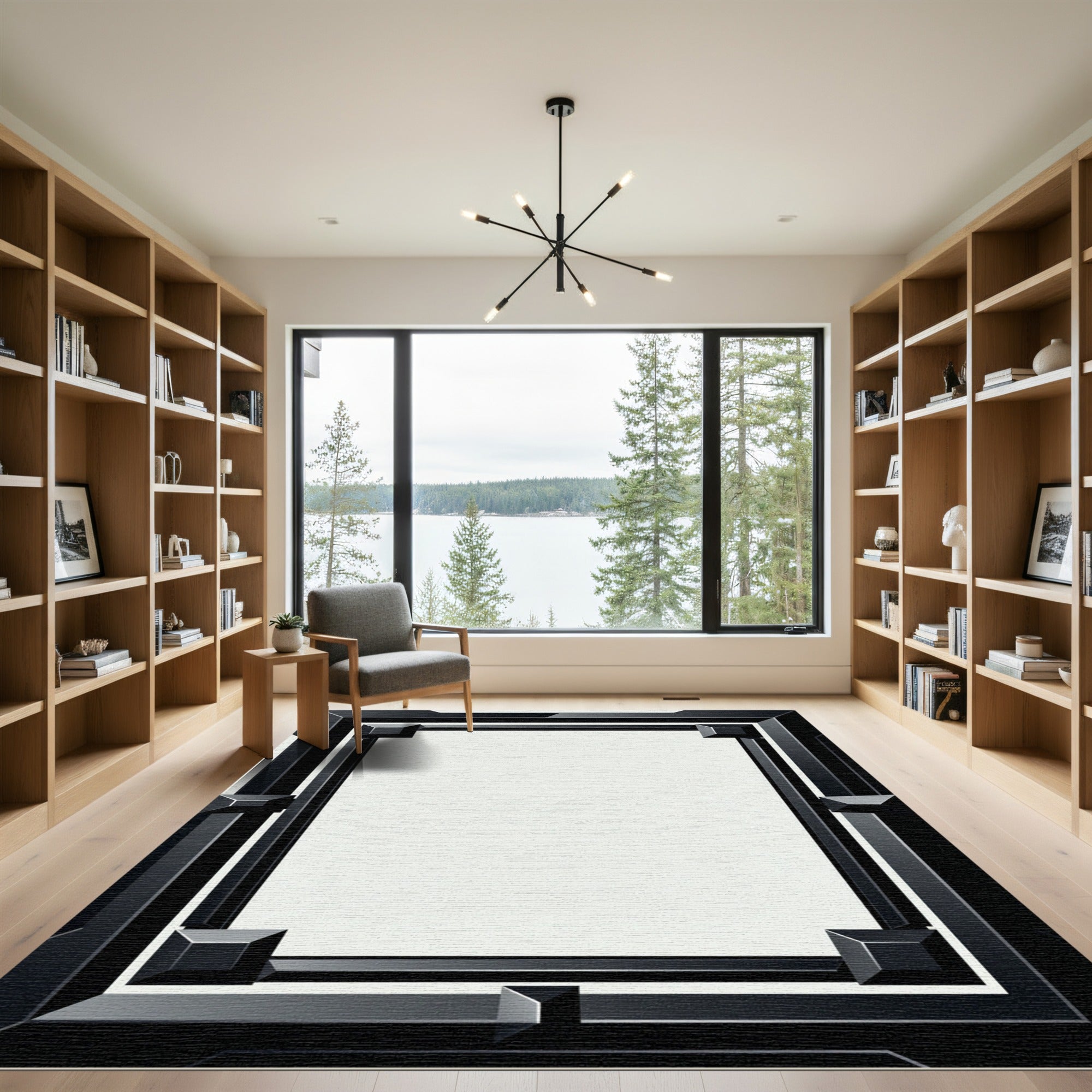 Modern Black Geometric Frame Rug