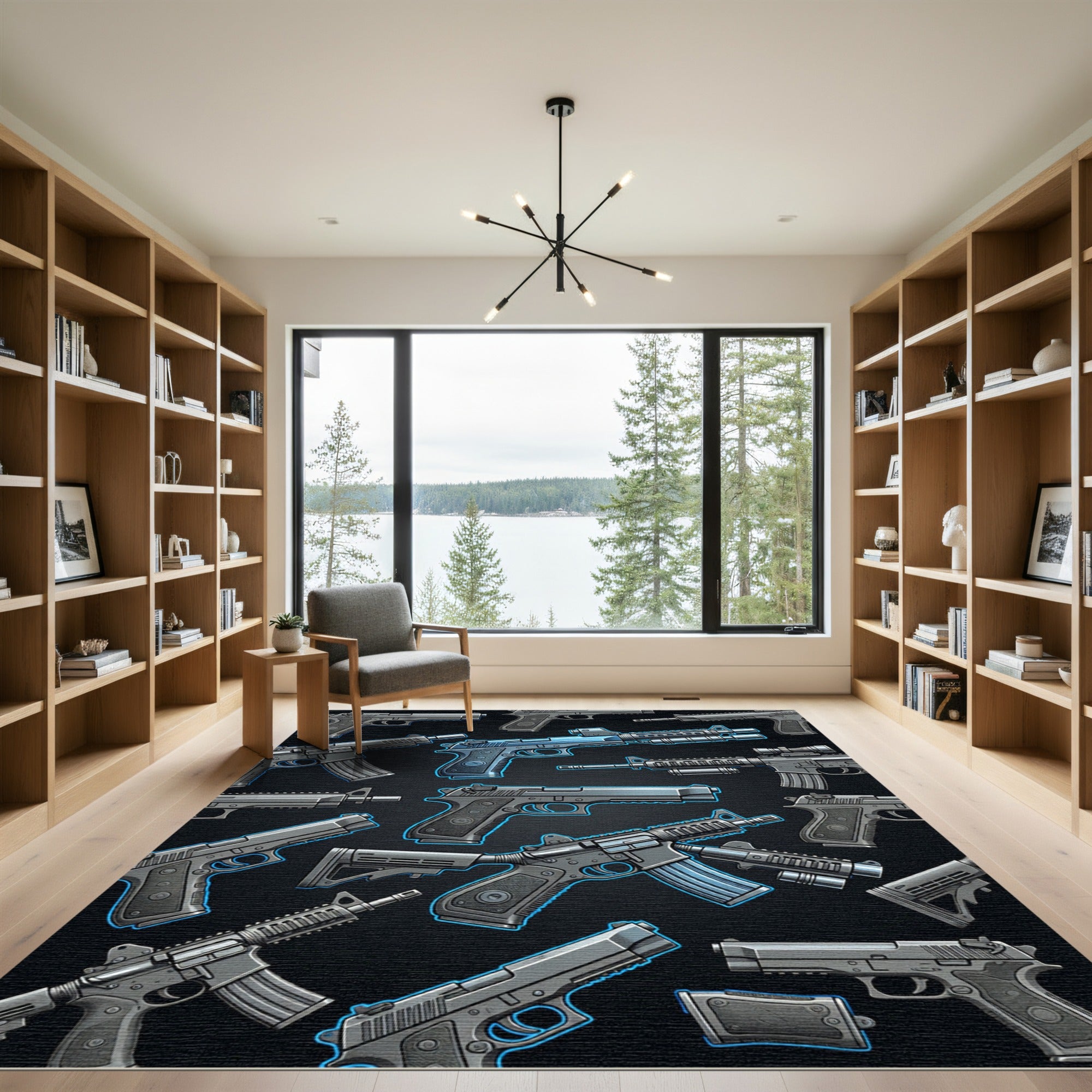 Edgy Tactical Firearm Graphic Arrangement Rug