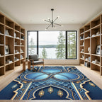 Deep Blue Gold Lantern Medallion Rug
