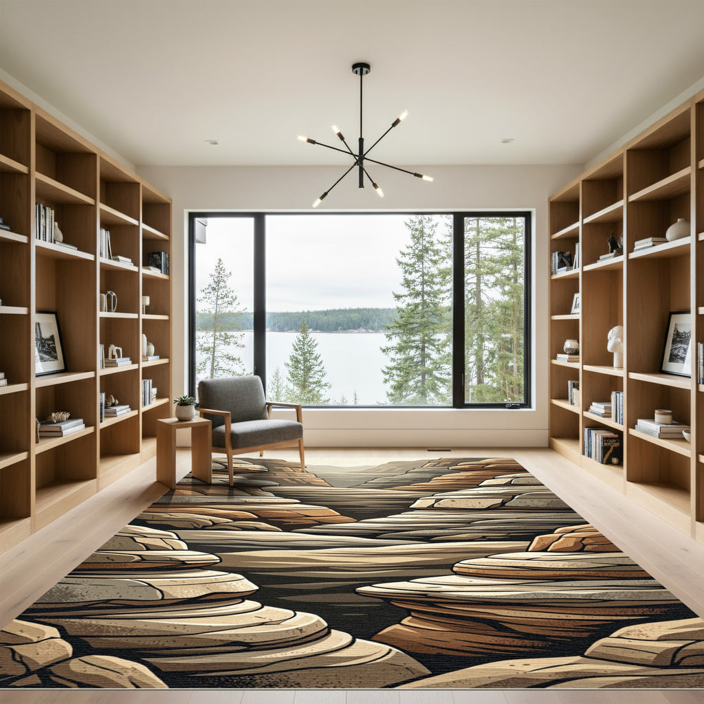 Layered Earthy Canyon Landscape Abstract Rug