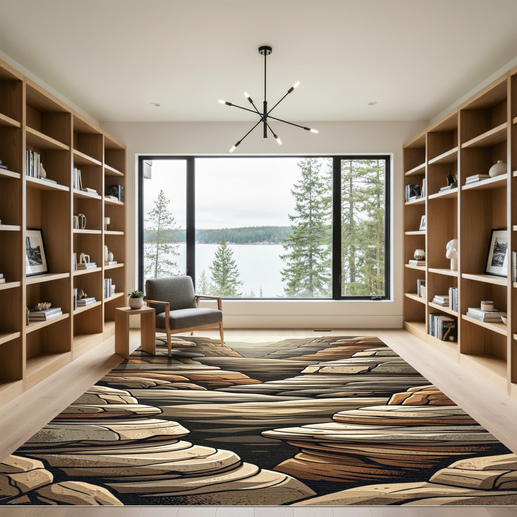 Layered Earthy Canyon Landscape Abstract Rug