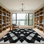 Black Gray Diamond Interlocking Lattice Rug