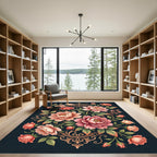 Coral Blush Peony Rose Scrollwork Rug