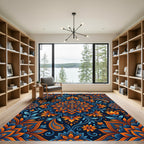 Vibrant Orange Blue Floral Paisley Rug