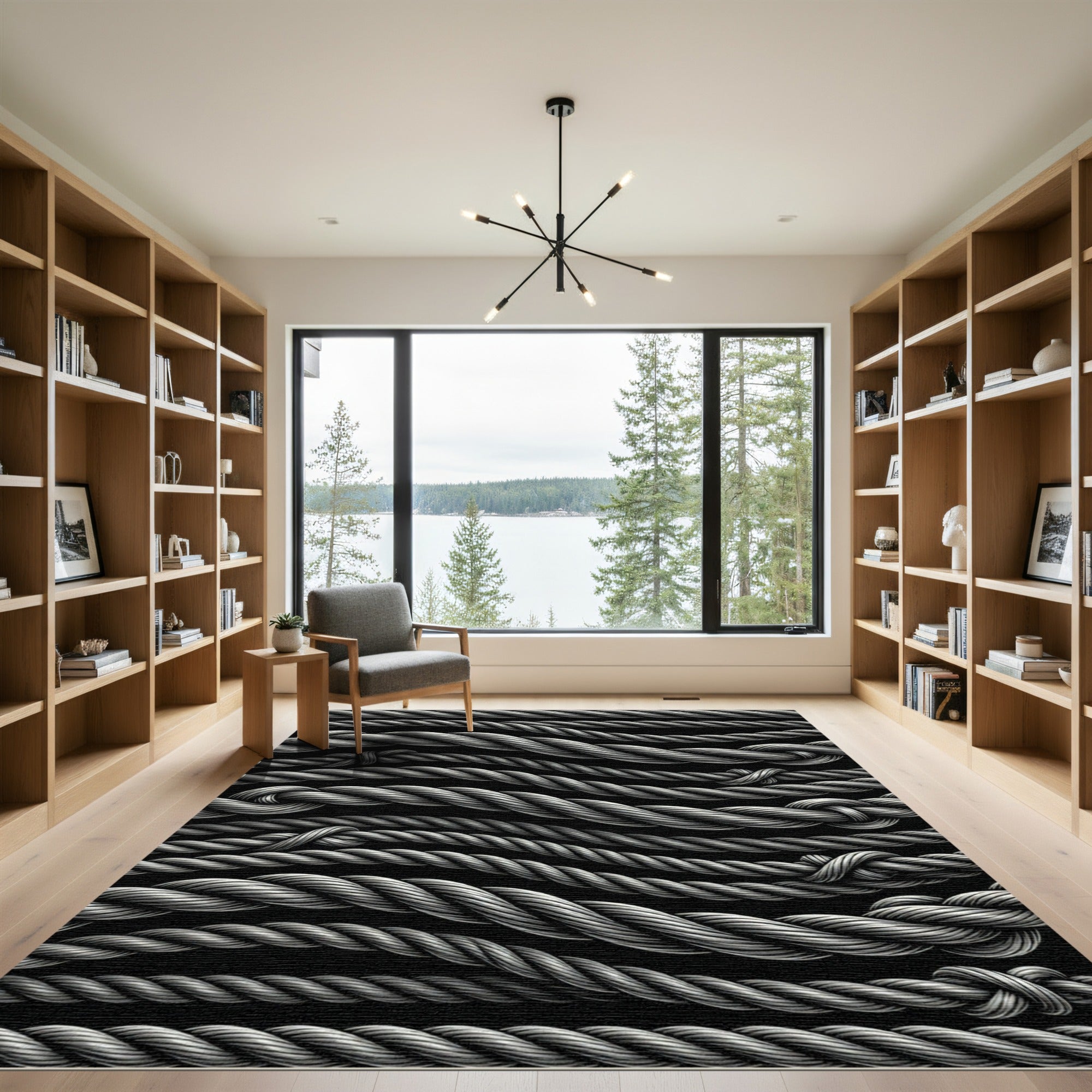 Textured Gray Twisted Rope Lines Rug