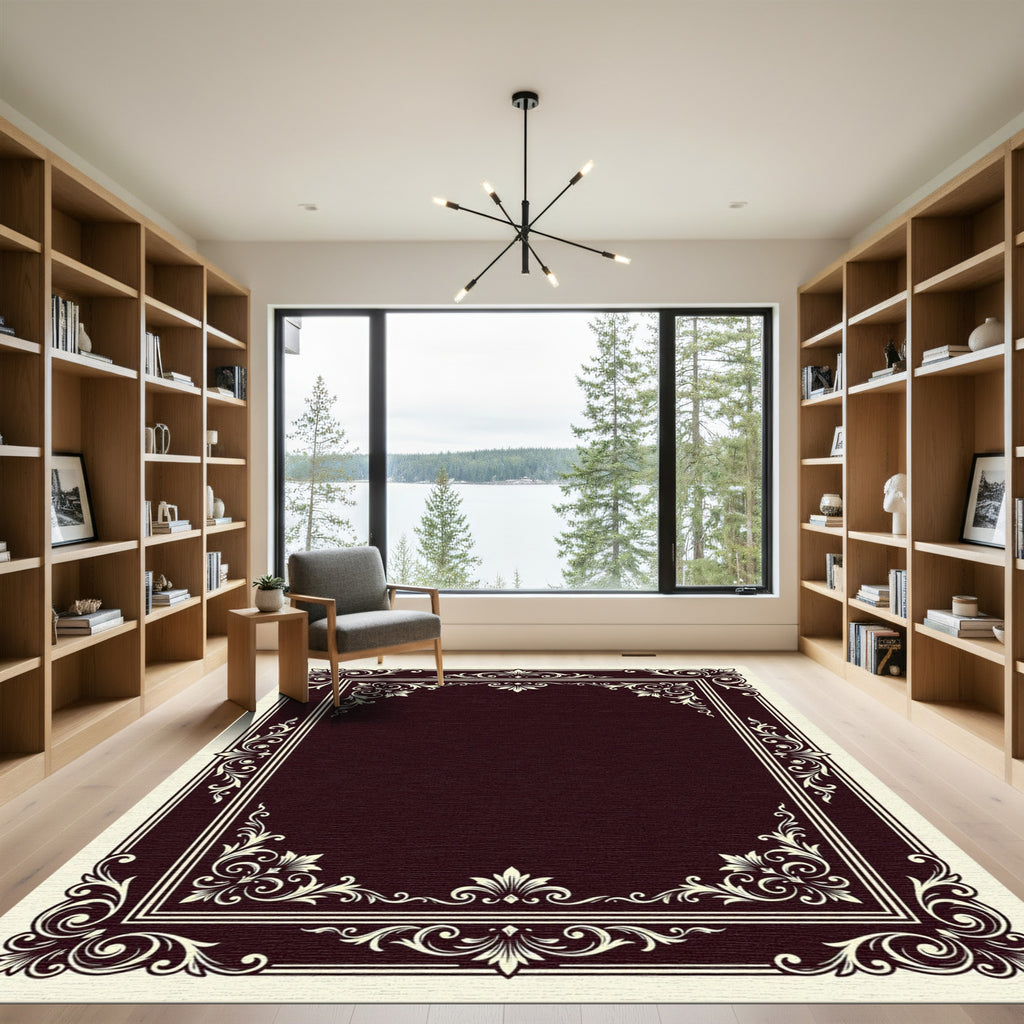 Ornate Cream Flourish Border Rug