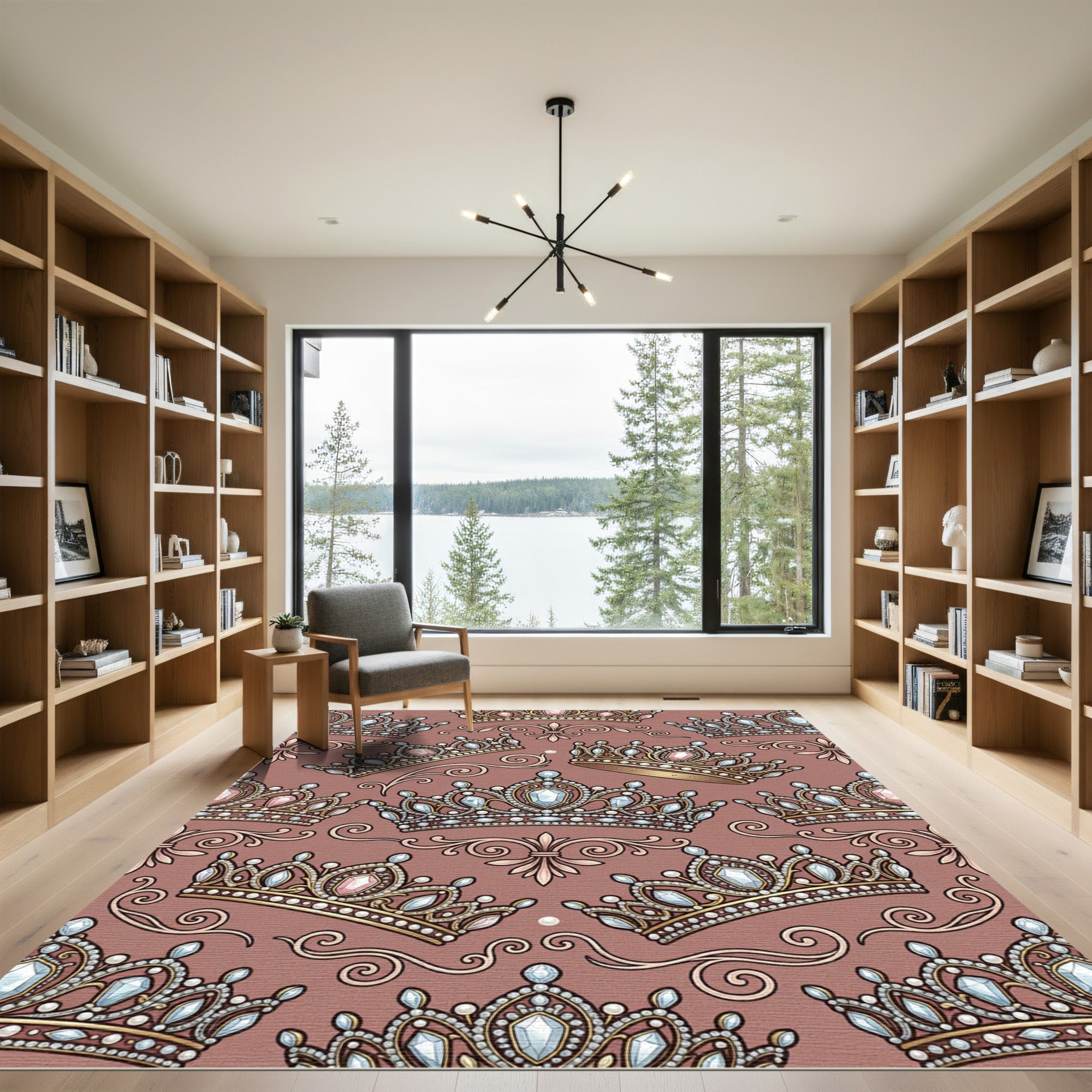 Royal Jeweled Crown Medallion Arrangement Rug