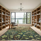 Botanical Cream Blossom Green Vine Scroll Rug