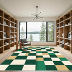 Green Beige Cream Checkerboard Quadratics Rug