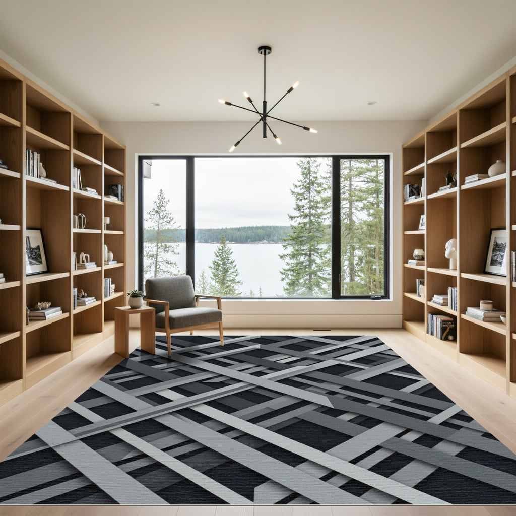 Monochromatic Geometric Intersecting Linear Art Rug