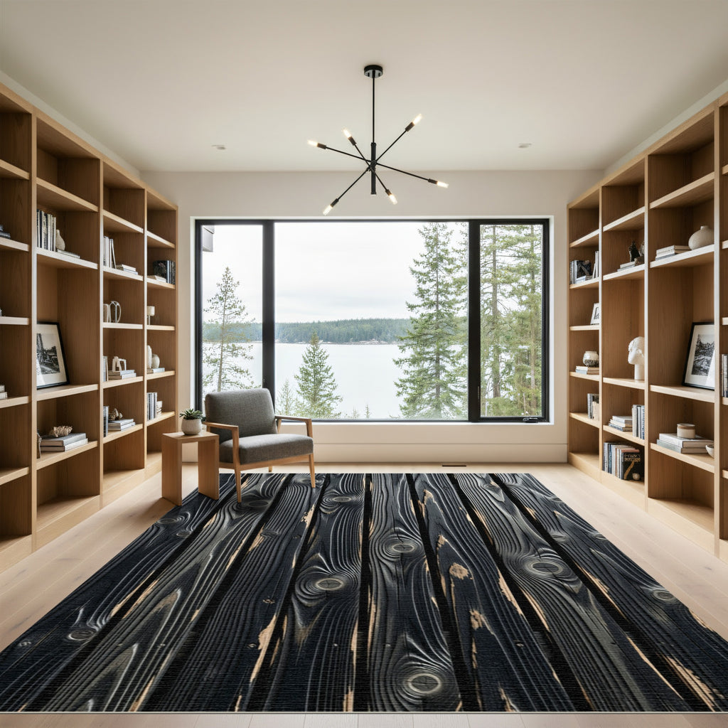 Dark Wood Grain Vertical Planks Rug