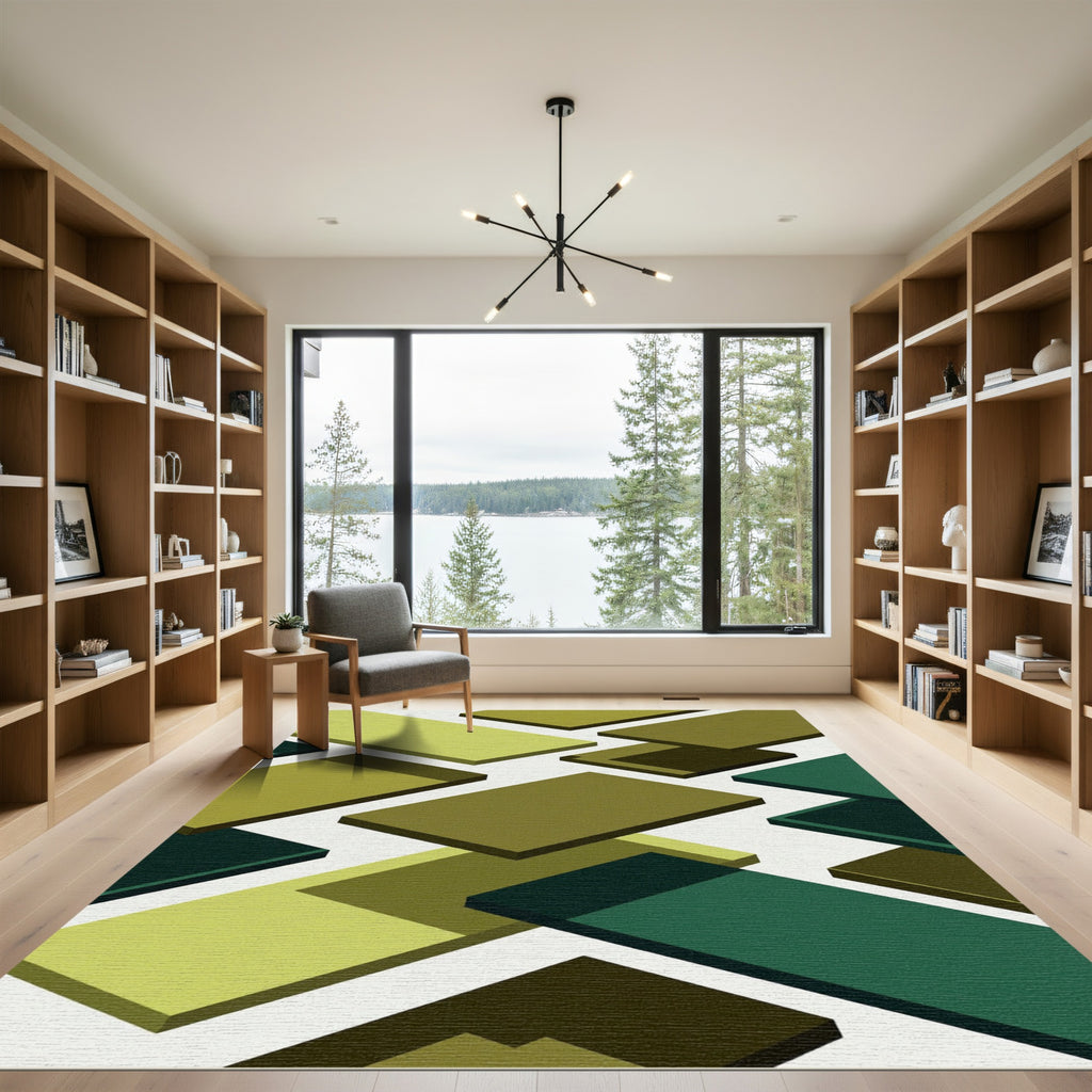Isometric Green Geometric Blocks Rug