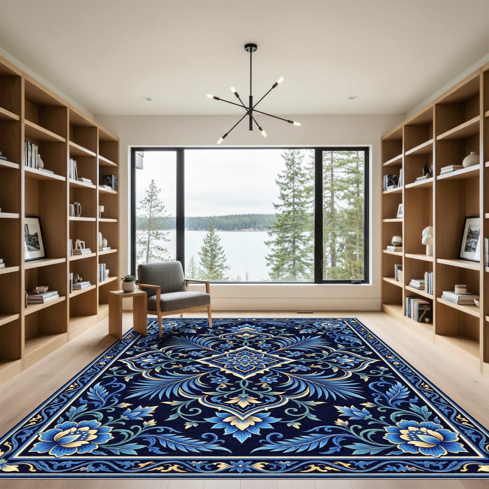 Royal Blue Floral Medallion Rug