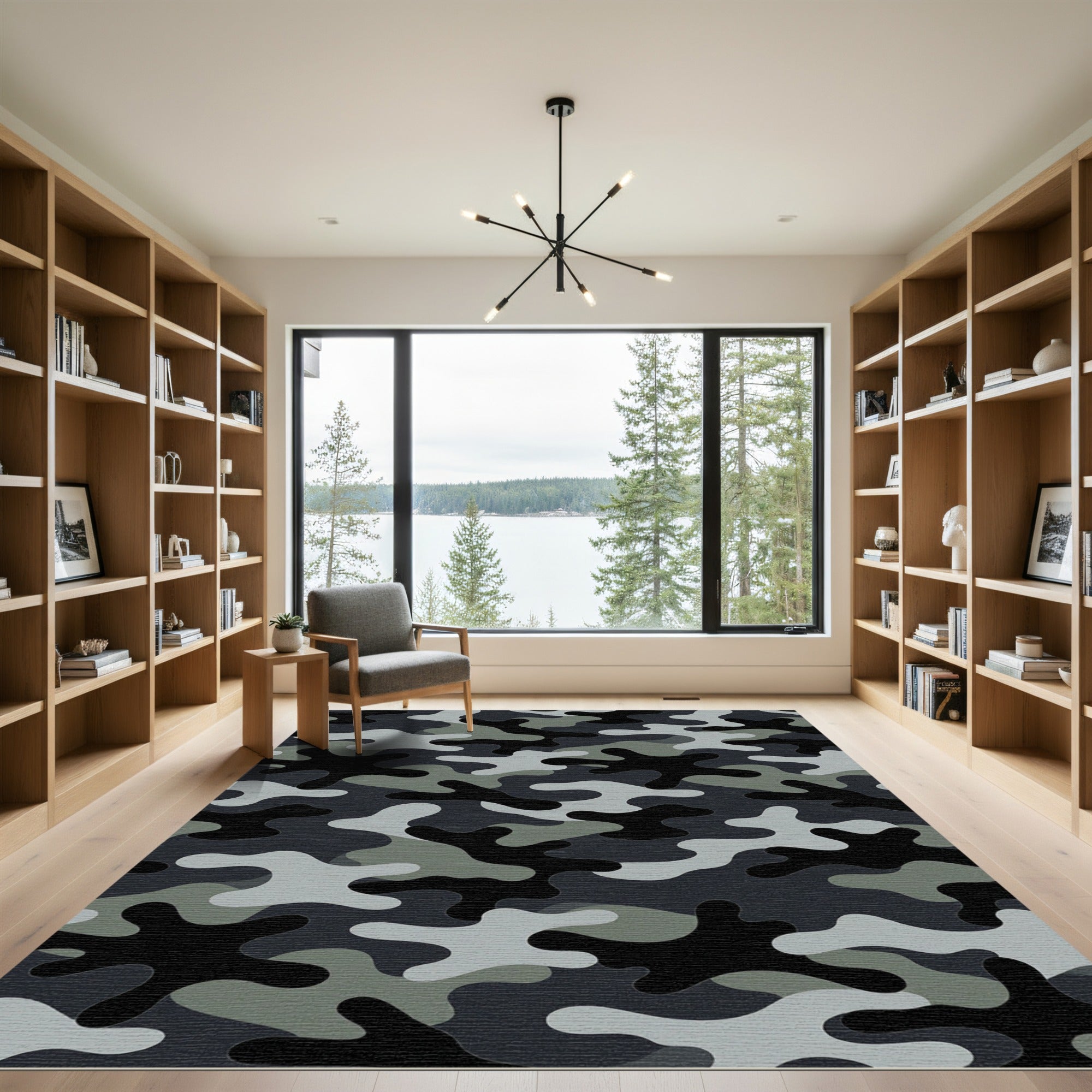 Modern Gray Camouflage Abstract Rug