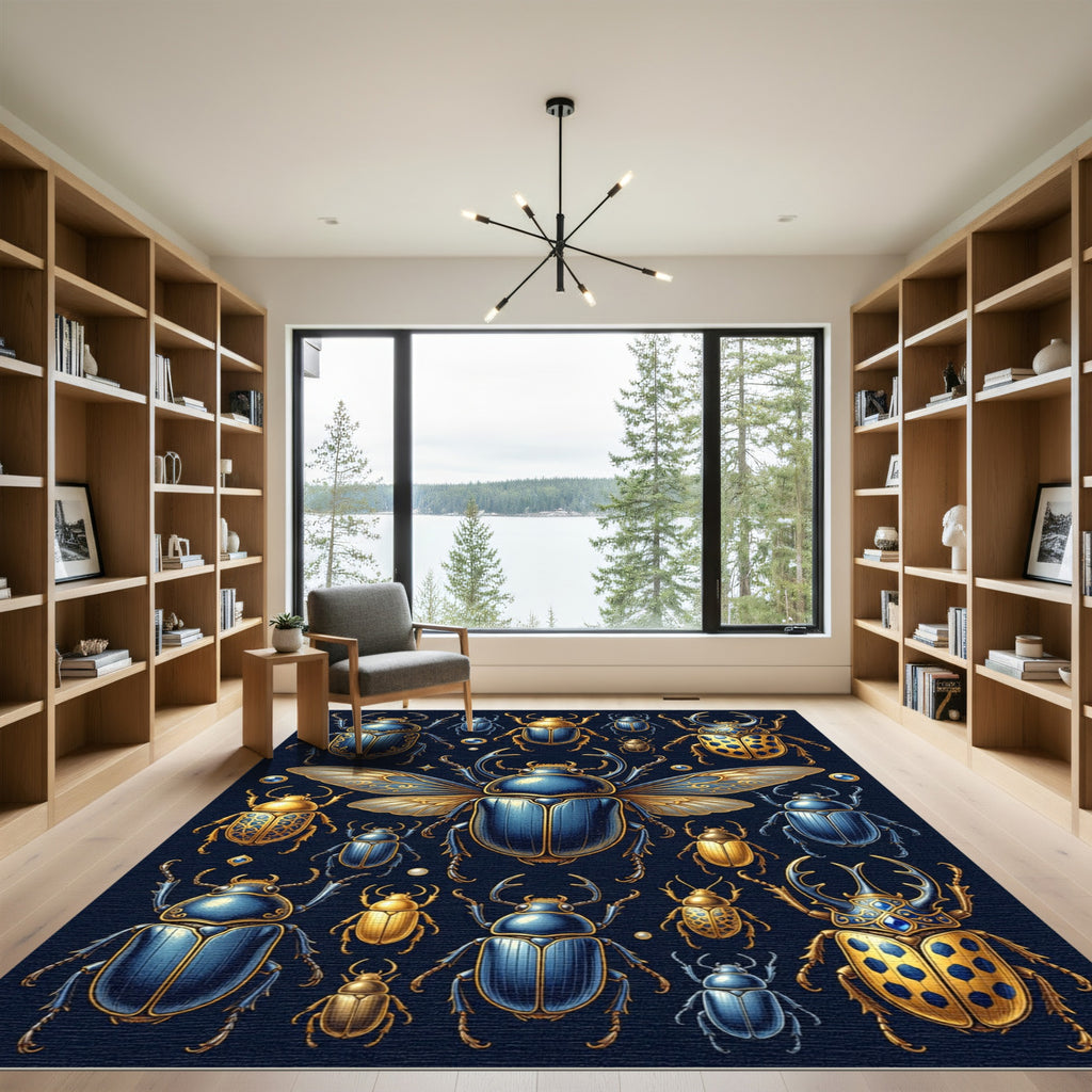 Ornate Golden Beetle And Sapphire Insect Rug