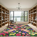 Rosy Pink Strawberry Floral Plaid Rug
