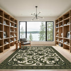 Green Scrollwork Floral Garden Rug