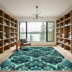 Elegant Teal Damask Floral Filigree Rug