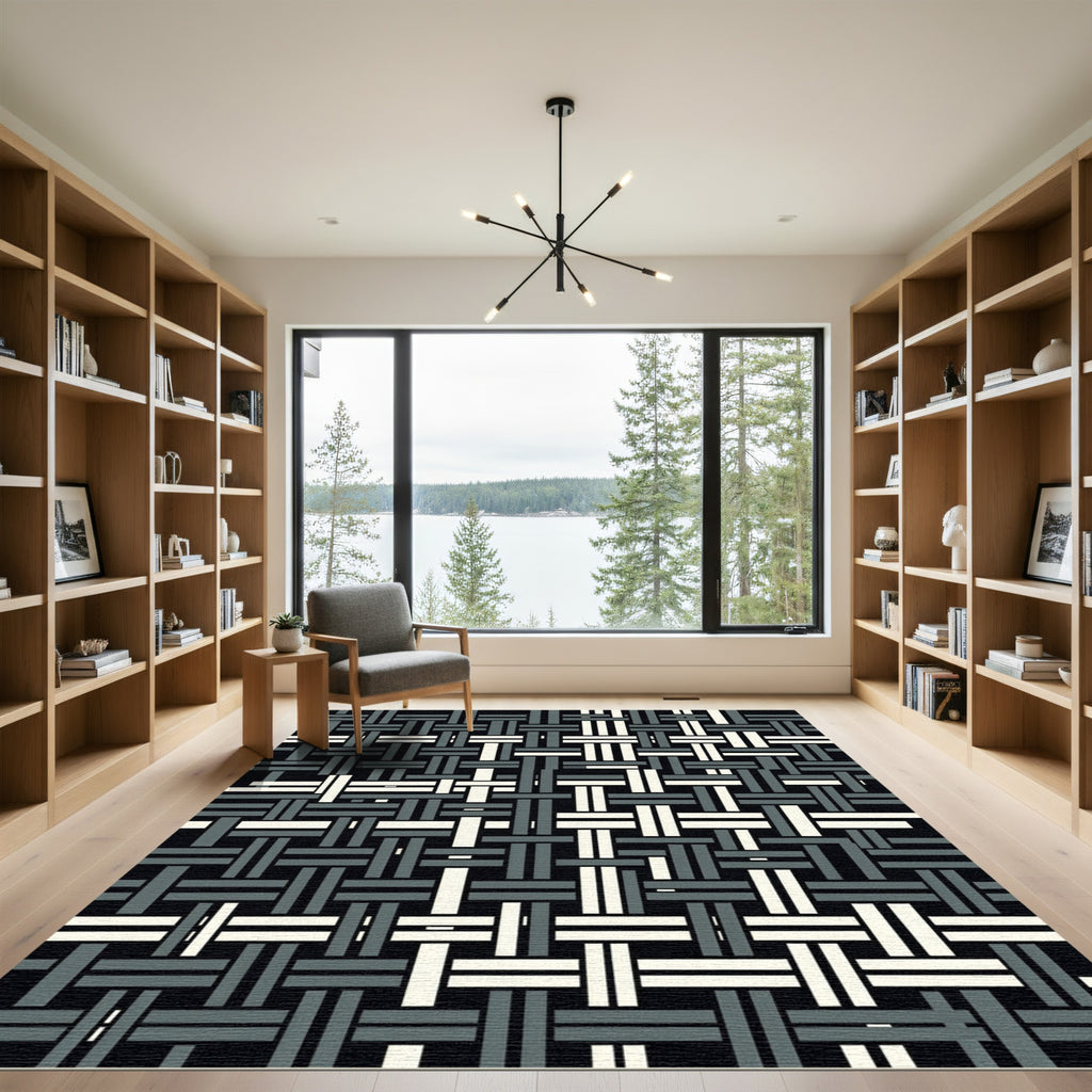 Woven Geometric Black Cream Gray Rug