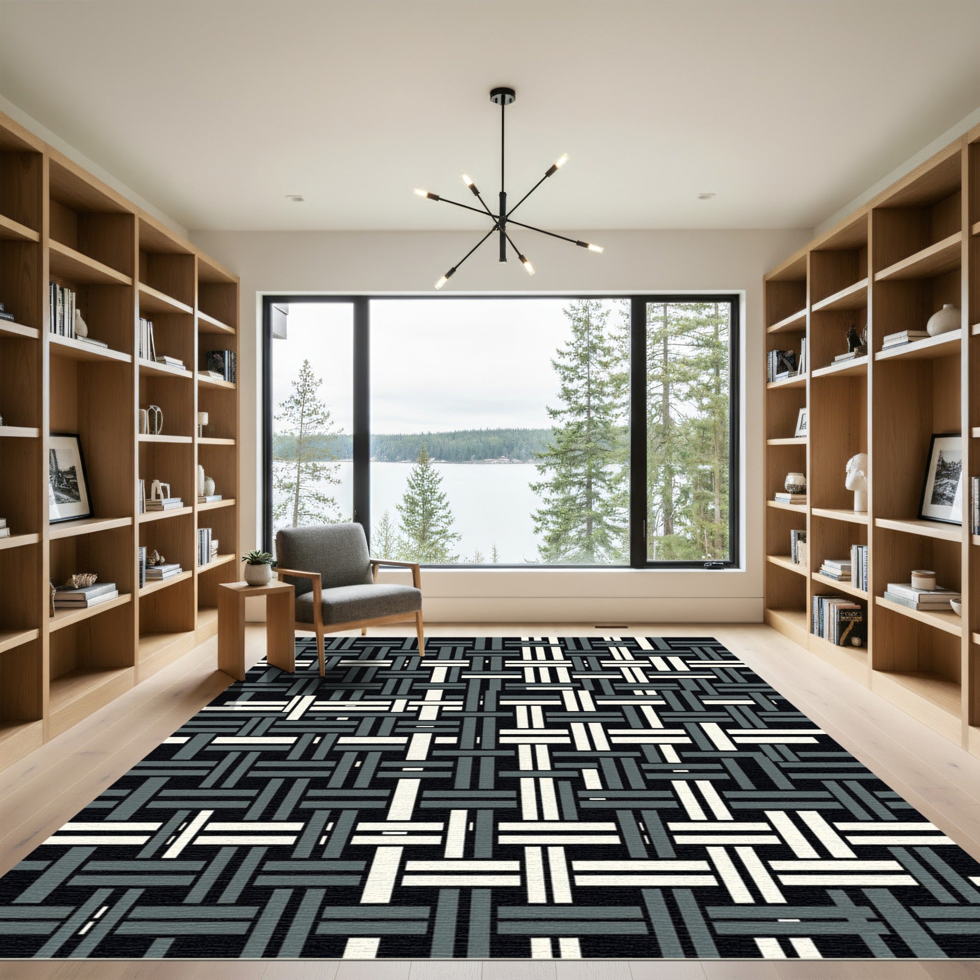 Woven Geometric Black Cream Gray Rug