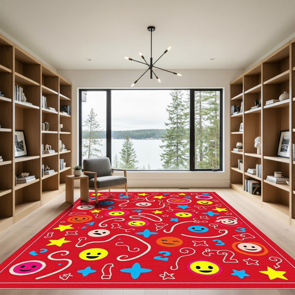 Red Emoji Star Number Collage Rug