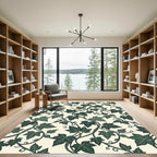Dark Green Ivy Vine Cream Rug