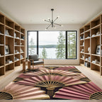 Art Deco Pink Golden Fan Composition Rug