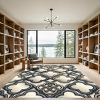 Cream and Slate Quatrefoil Interlocking Tile Rug