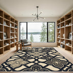 Elegant Black and Cream Filigree Trellis Rug