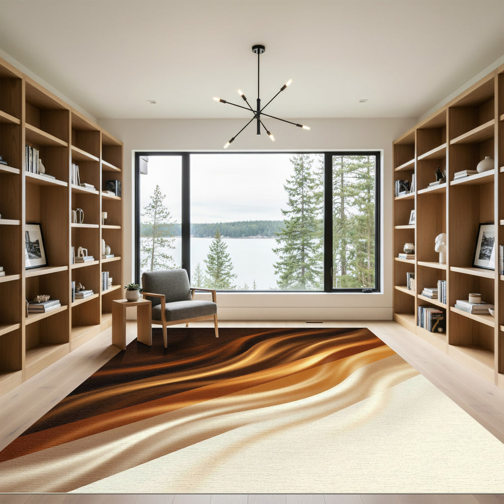 Chocolate Cream Swirl Abstract Lines Rug