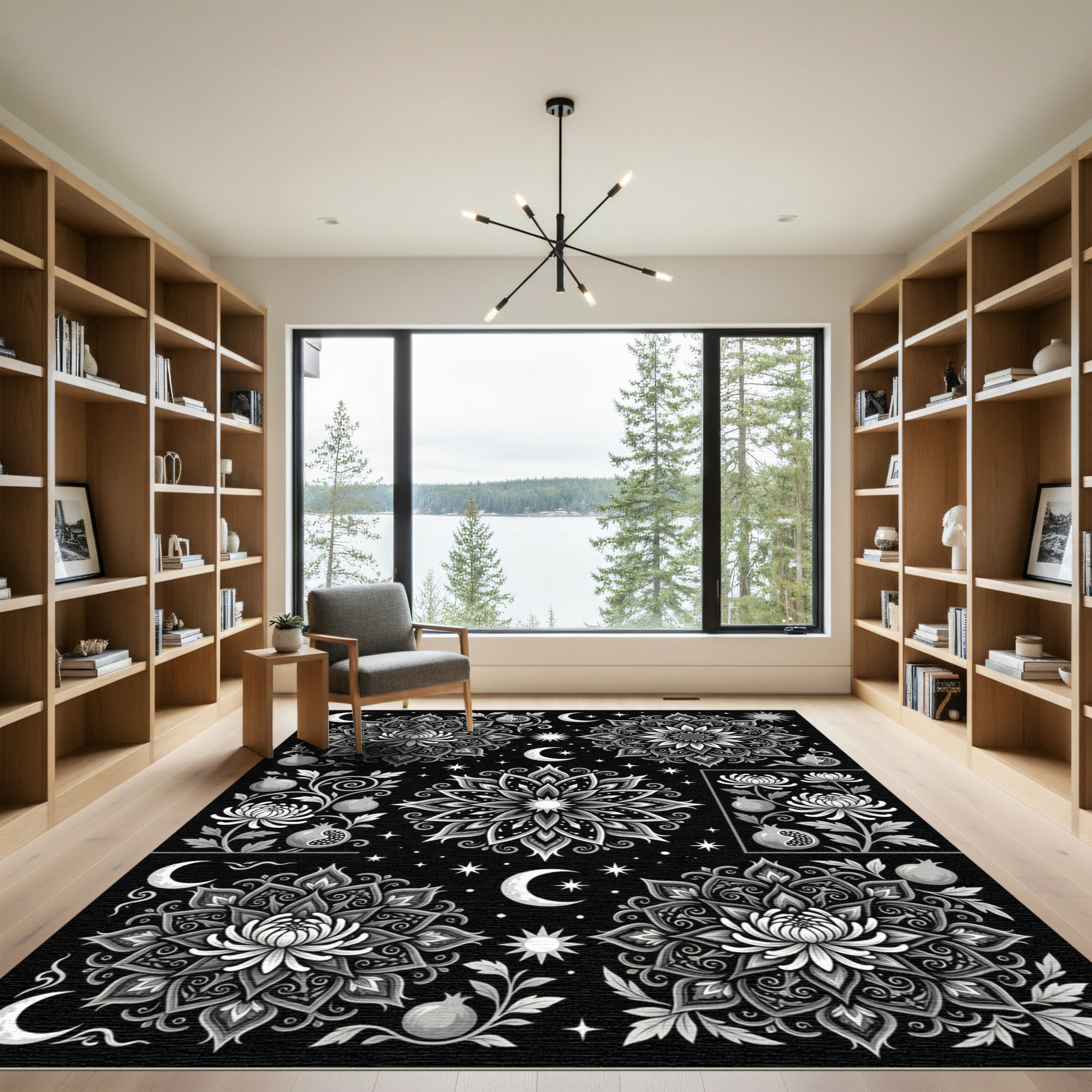 Celestial Chrysanthemum Pomegranate Mandala Rug