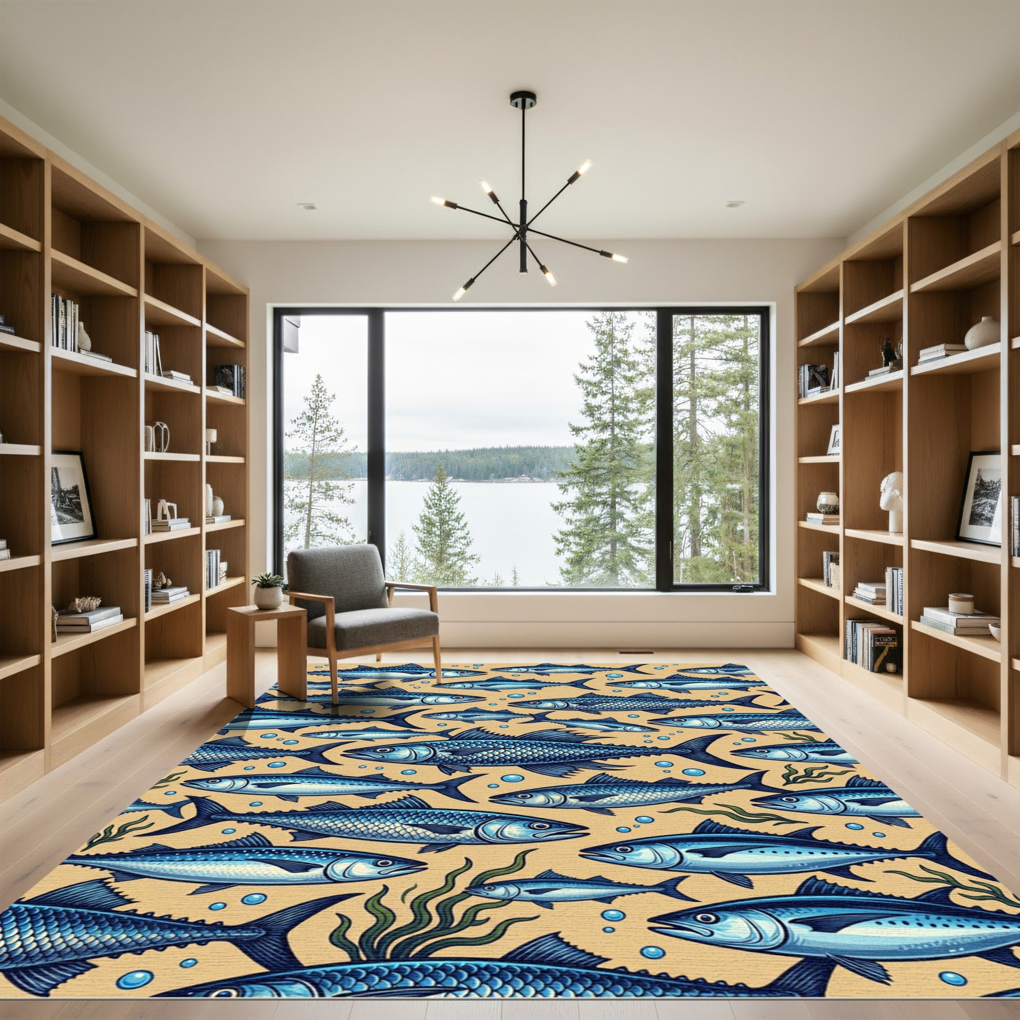 Blue Fish School Repeating Design Rug