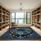 Art Deco Blue Gold Tropical Floral Rug