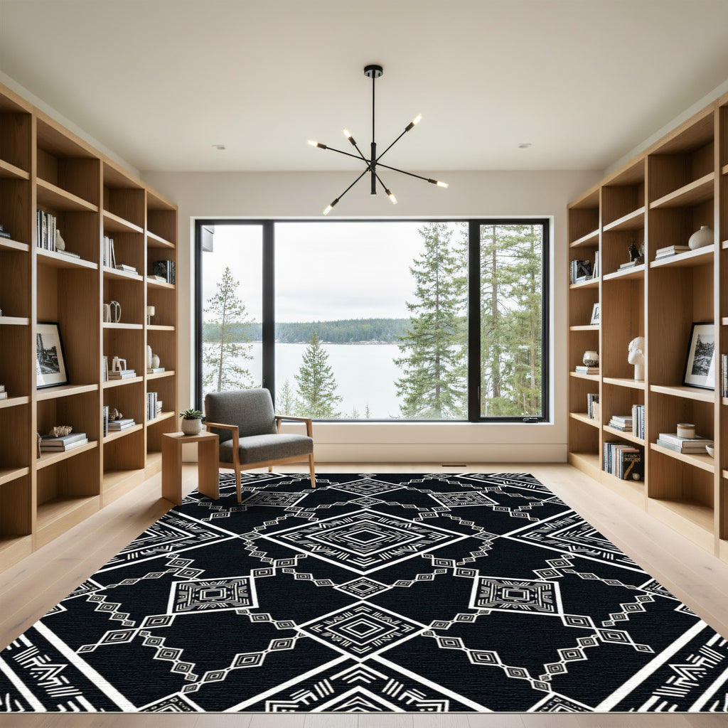 Monochrome Diamond Ethnic Geometric Rug