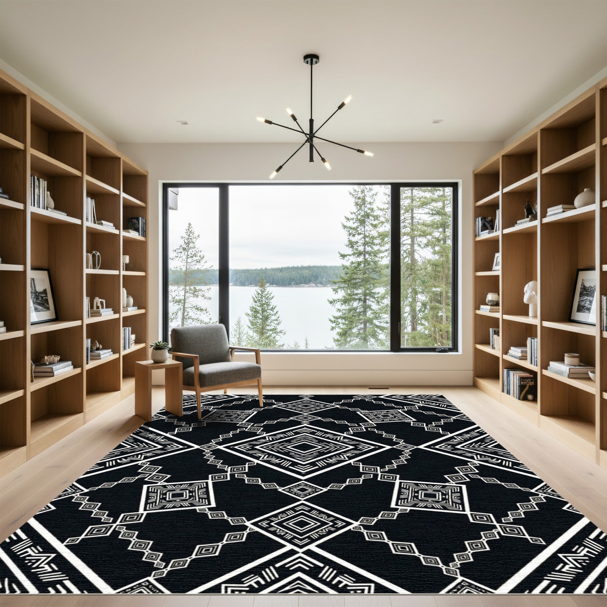 Monochrome Diamond Ethnic Geometric Rug