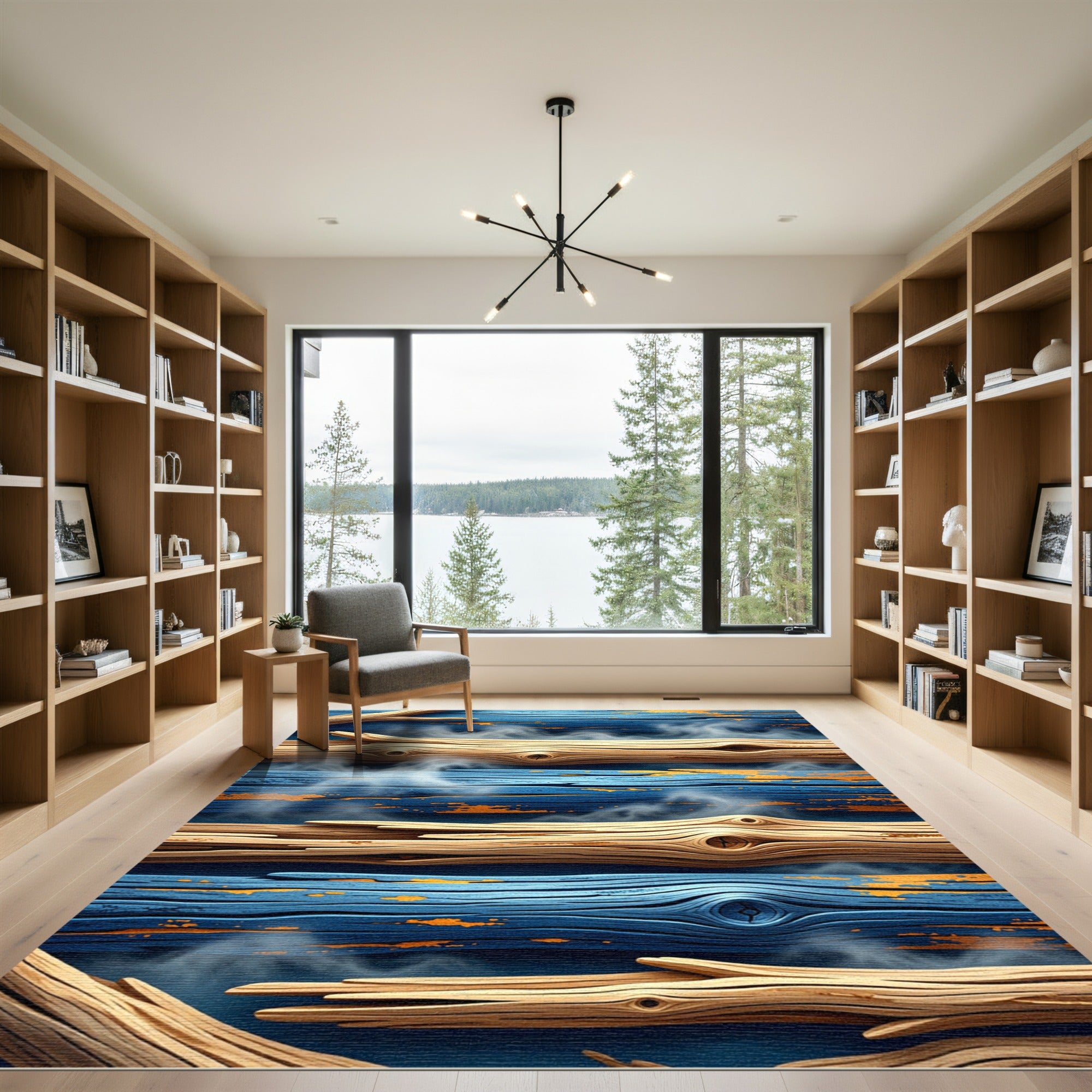 Rustic Blue Wood Grain Horizon Rug