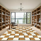 Modern Earthy Tonal Geometric Checkered Rug