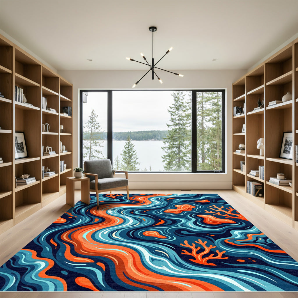 Abstract Swirling Coral Flow Ocean Wave Rug