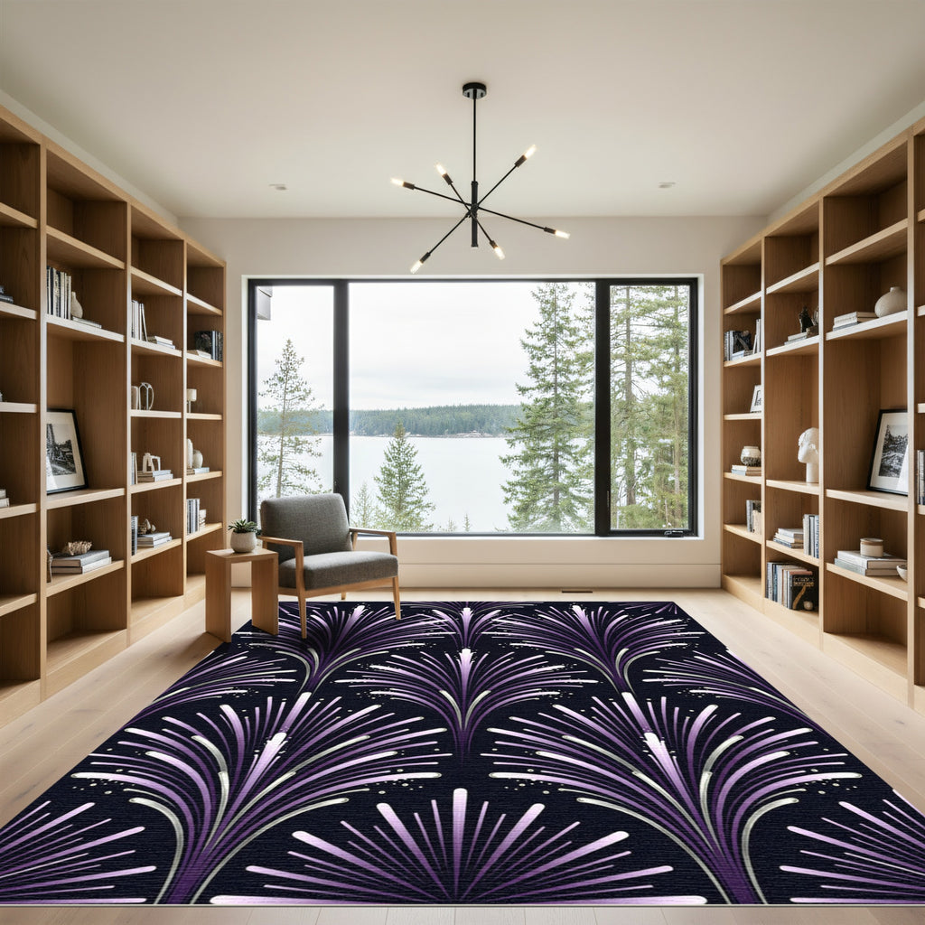 Art Deco Purple Fanburst Swirl Rug