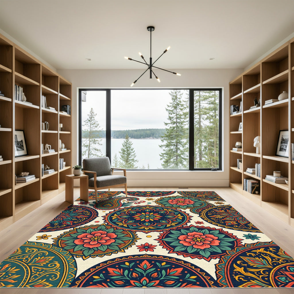 Vibrant Paisley Mandala Burst Rug