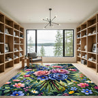 Vibrant Pink and Blue Floral Bouquet Rug