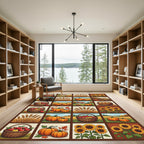 Autumn Harvest Pumpkin Wheat Sunflowers Grid Rug
