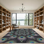 Intricate Peacock Feather Mandala Rug