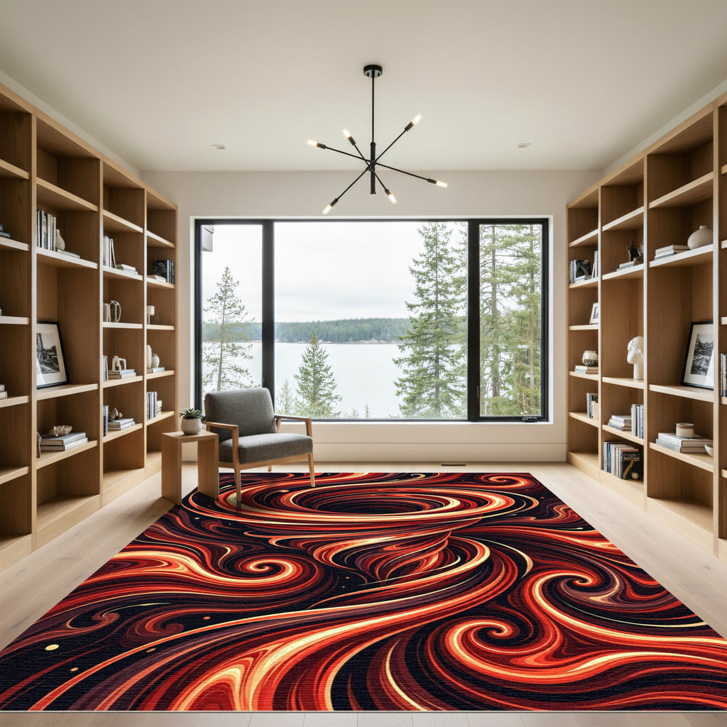Crimson Swirl Vortex Abstract Rug