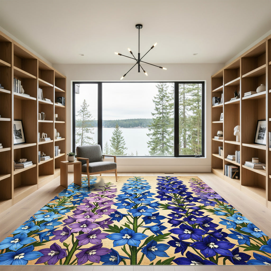 Blue Purple Floral Tall Stalks Rug